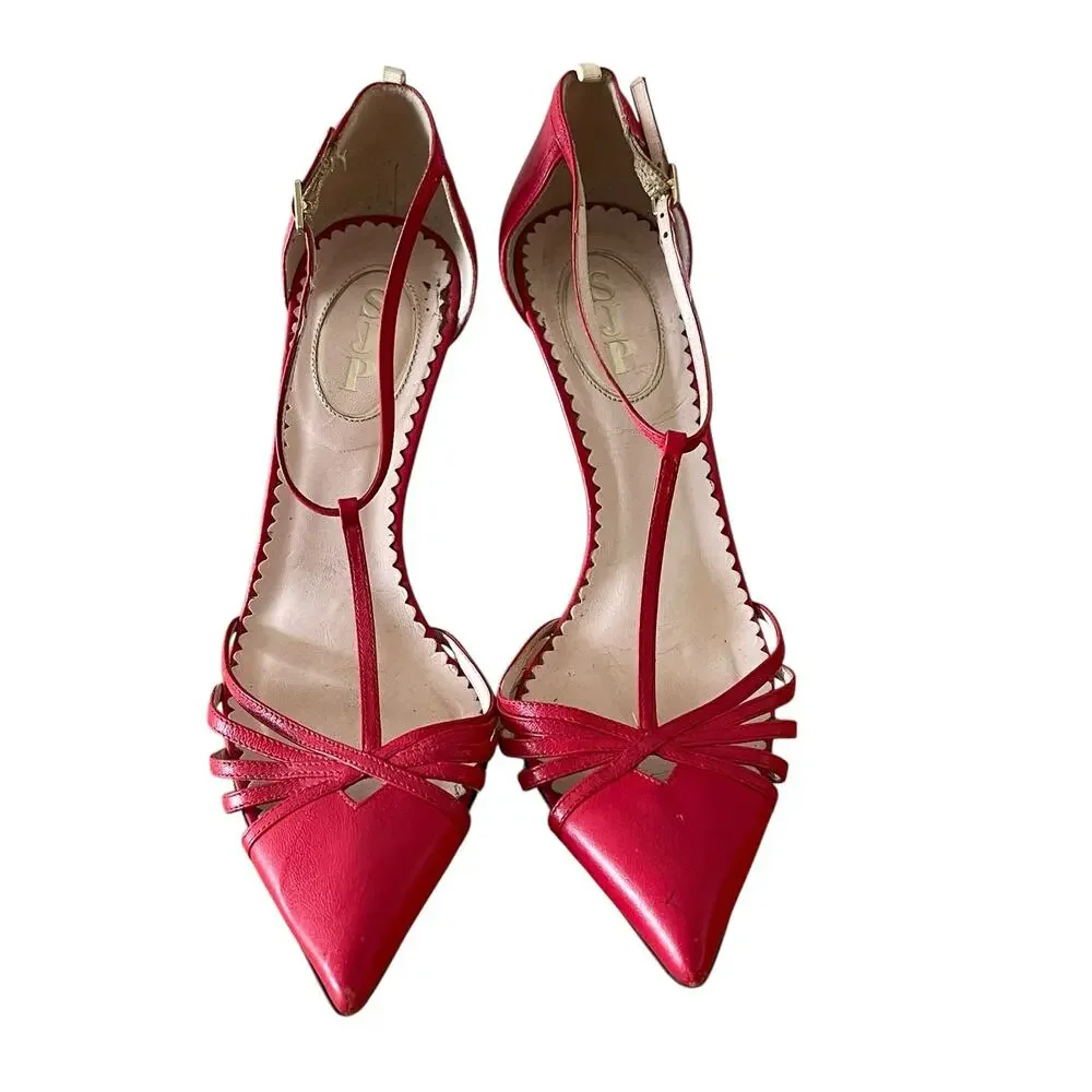 SJP by Sarah Jessica Parker Carrie Leather T-Strap Pumps 38.5